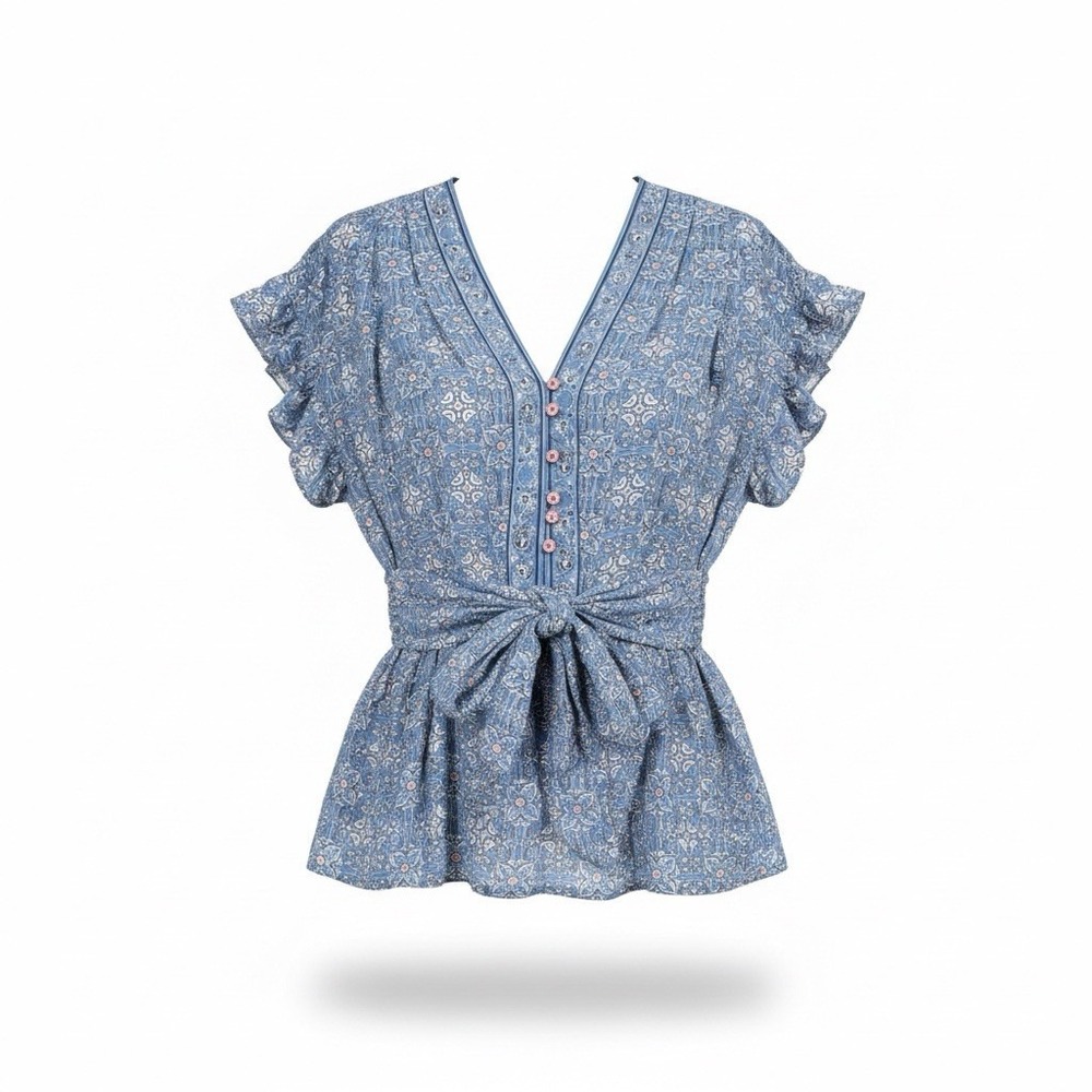 Max Studio‎ Blouse Women L Babydoll Boho Revival Romantic Soft Girl Bella Fairy
